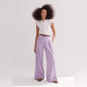 Me + Em Fluid Micro Pleat Wide-Leg Pant Wool Blend Pastel Purple Size 10